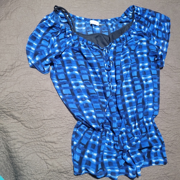 Calvin Klein Blue Black and White Tunic Top geo pattern - Picture 1 of 15